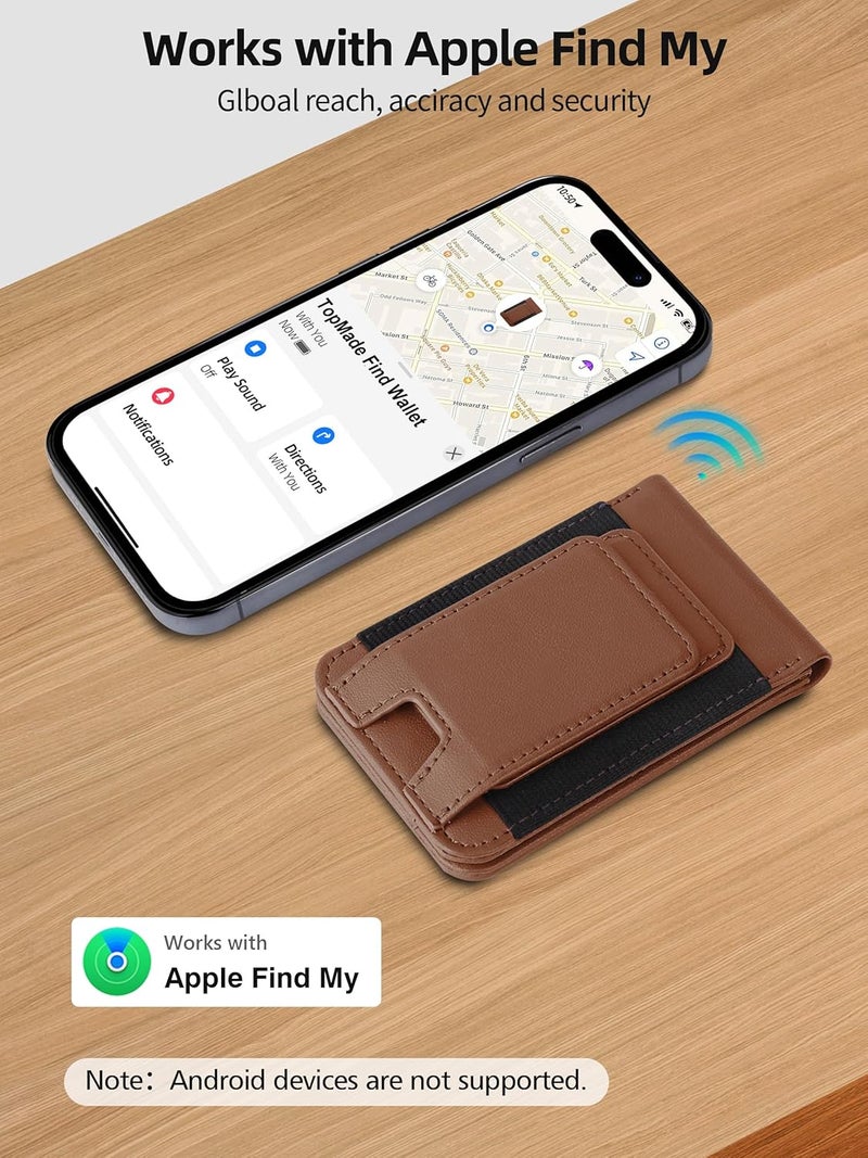 TopMade for MagSafe Wallet Stand with Money Clip, Works with Apple Find My, Magnetic Wallet for iPhone 17/16/15/14/13/12 Series, for iPhone Wallet with Finder Tracker, Brown(Black Elastic Band) - Image 4